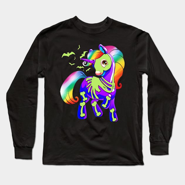 Unicorn Skeleton Halloween Magical Candy Glow Gif Long Sleeve T-Shirt by adrinalanmaji